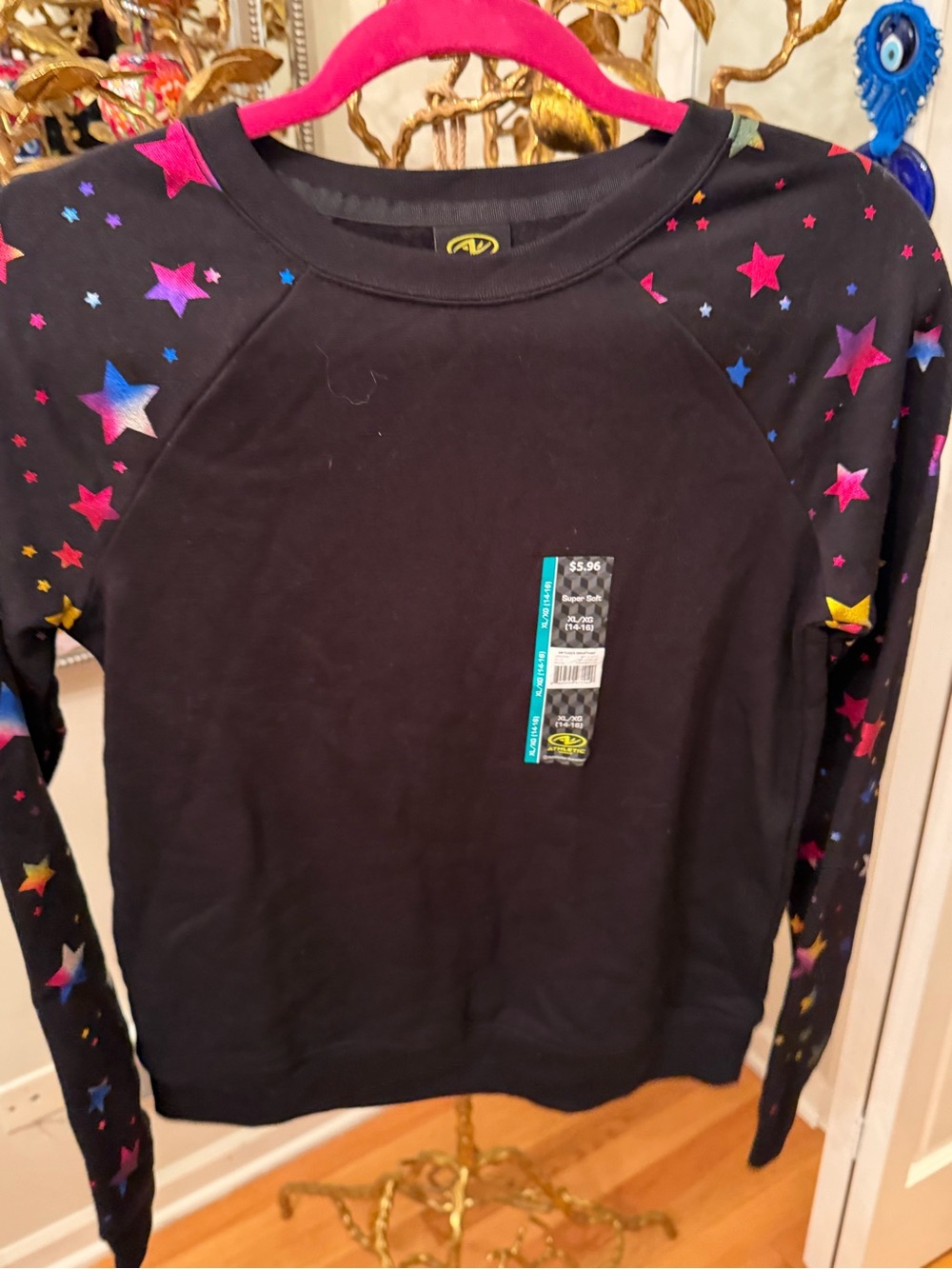 Girls' Black Star-Print Long Sleeve Top